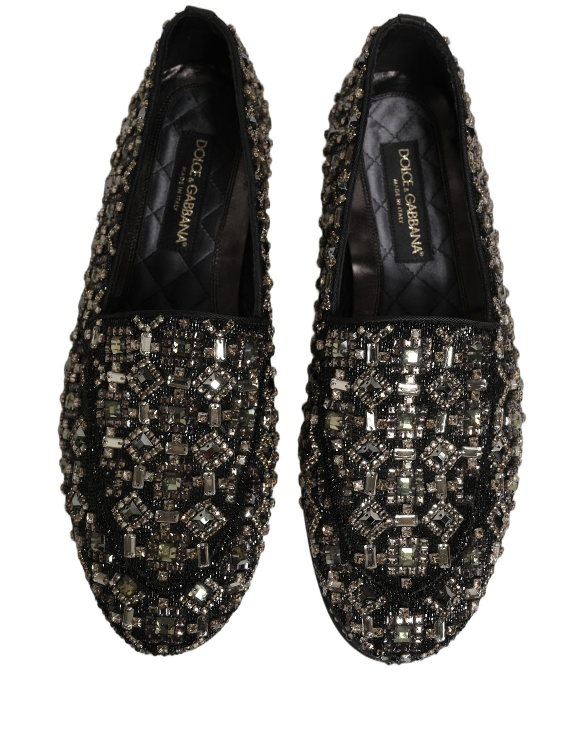 Dolce & Gabbana 9 To 5 Aria Men's Suede Leather & Crystal Loafer Slip-On Shoes - Black Signature