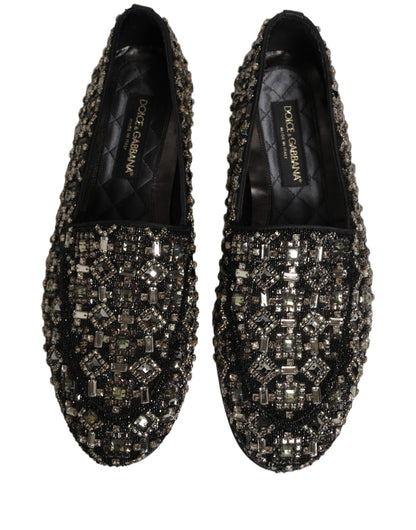 Dolce & Gabbana 9 To 5 Aria Men's Suede Leather & Crystal Loafer Slip-On Shoes - Black Signature