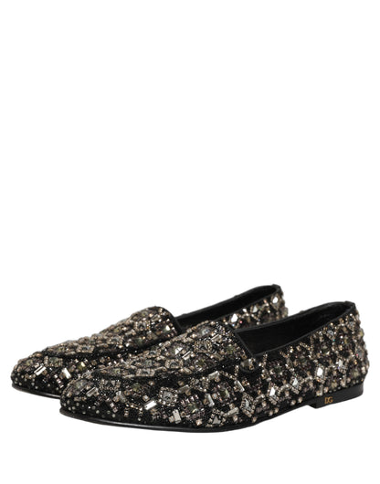 Dolce & Gabbana 9 To 5 Aria Men's Suede Leather & Crystal Loafer Slip-On Shoes - Black Signature