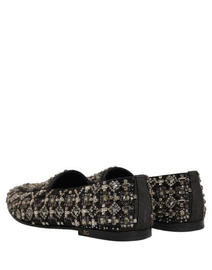 Dolce & Gabbana 9 To 5 Aria Men's Suede Leather & Crystal Loafer Slip-On Shoes - Black Signature