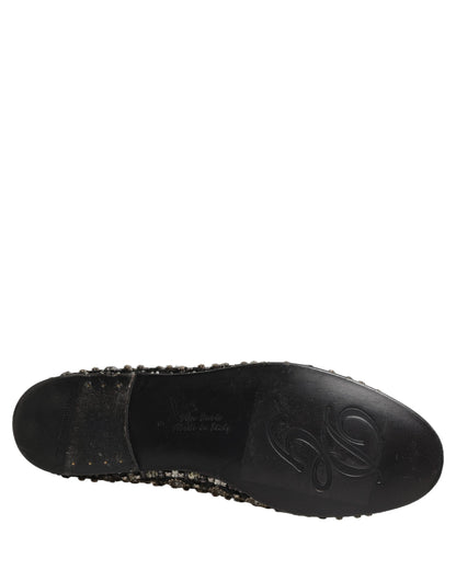 Dolce & Gabbana 9 To 5 Aria Men's Suede Leather & Crystal Loafer Slip-On Shoes - Black Signature