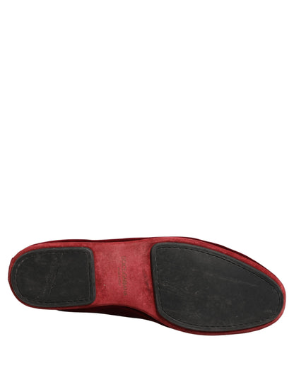 Dolce & Gabbana 9 To 5 Men's Leather & Velvet Flat Loafer Slip-On Shoes - Maroon