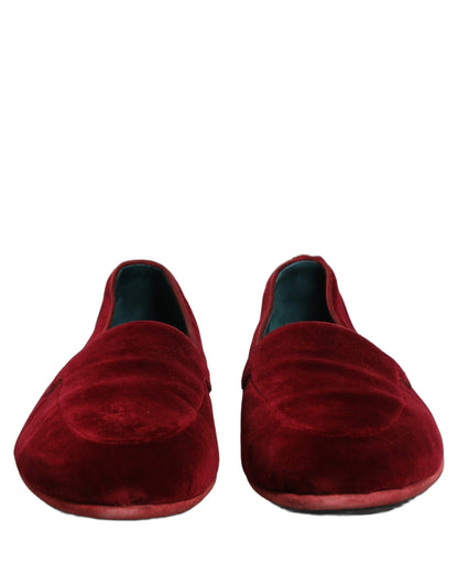 Dolce & Gabbana 9 To 5 Men's Leather & Velvet Flat Loafer Slip-On Shoes - Maroon