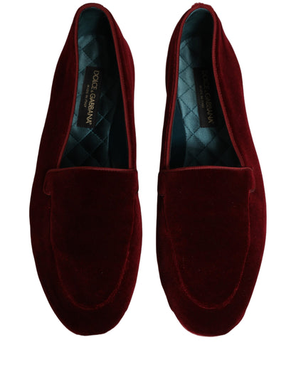 Dolce & Gabbana 9 To 5 Men's Leather & Velvet Flat Loafer Slip-On Shoes - Maroon