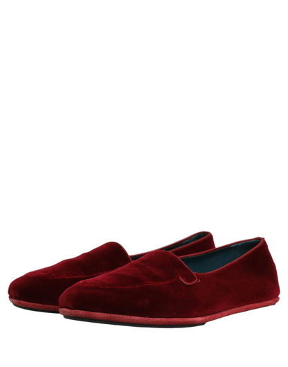 Dolce & Gabbana 9 To 5 Men's Leather & Velvet Flat Loafer Slip-On Shoes - Maroon