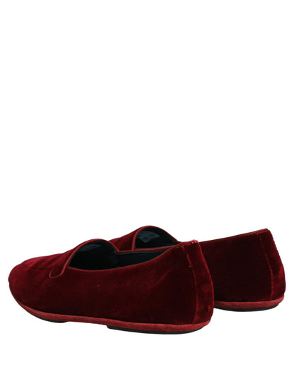 Dolce & Gabbana 9 To 5 Men's Leather & Velvet Flat Loafer Slip-On Shoes - Maroon
