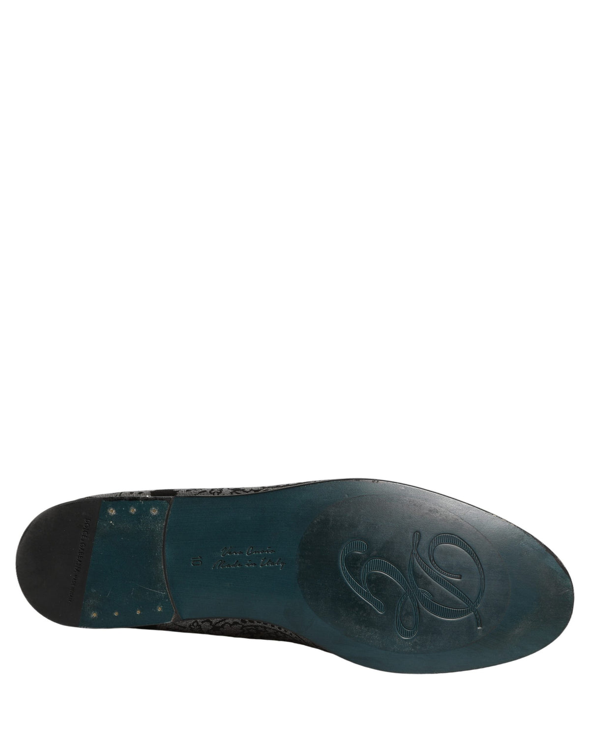 Dolce & Gabbana 9 To 5 Aria Men's Leather Loafer Slip-On Shoes - Black Silver Patterned Jacquard Signature