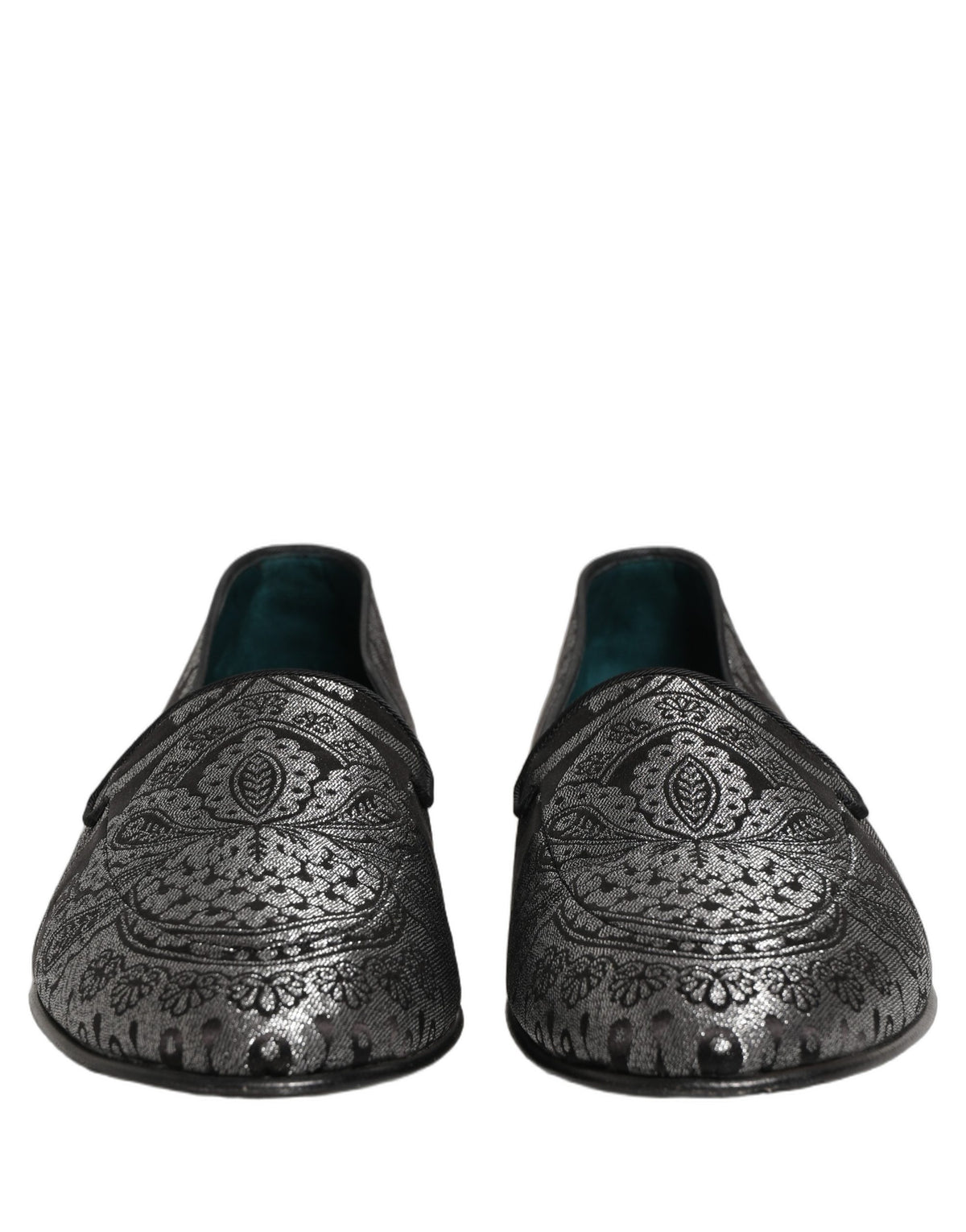 Dolce & Gabbana 9 To 5 Aria Men's Leather Loafer Slip-On Shoes - Black Silver Patterned Jacquard Signature