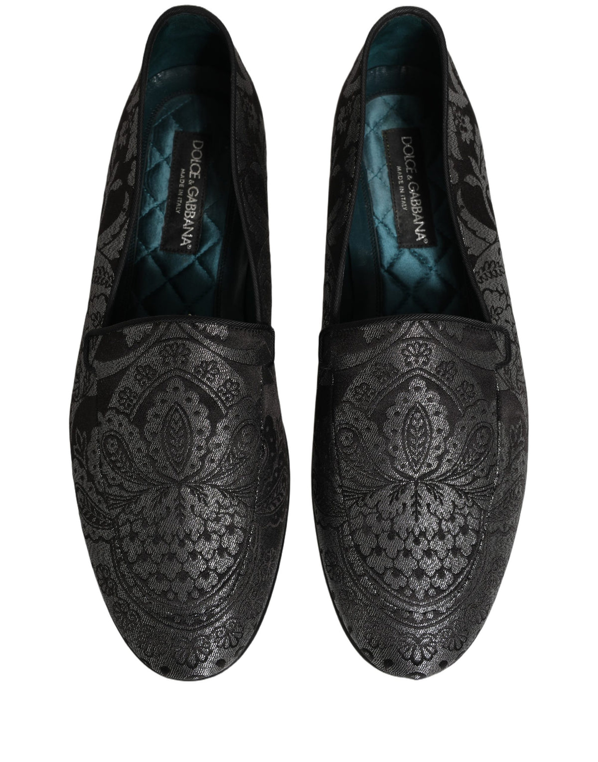 Dolce & Gabbana 9 To 5 Aria Men's Leather Loafer Slip-On Shoes - Black Silver Patterned Jacquard Signature