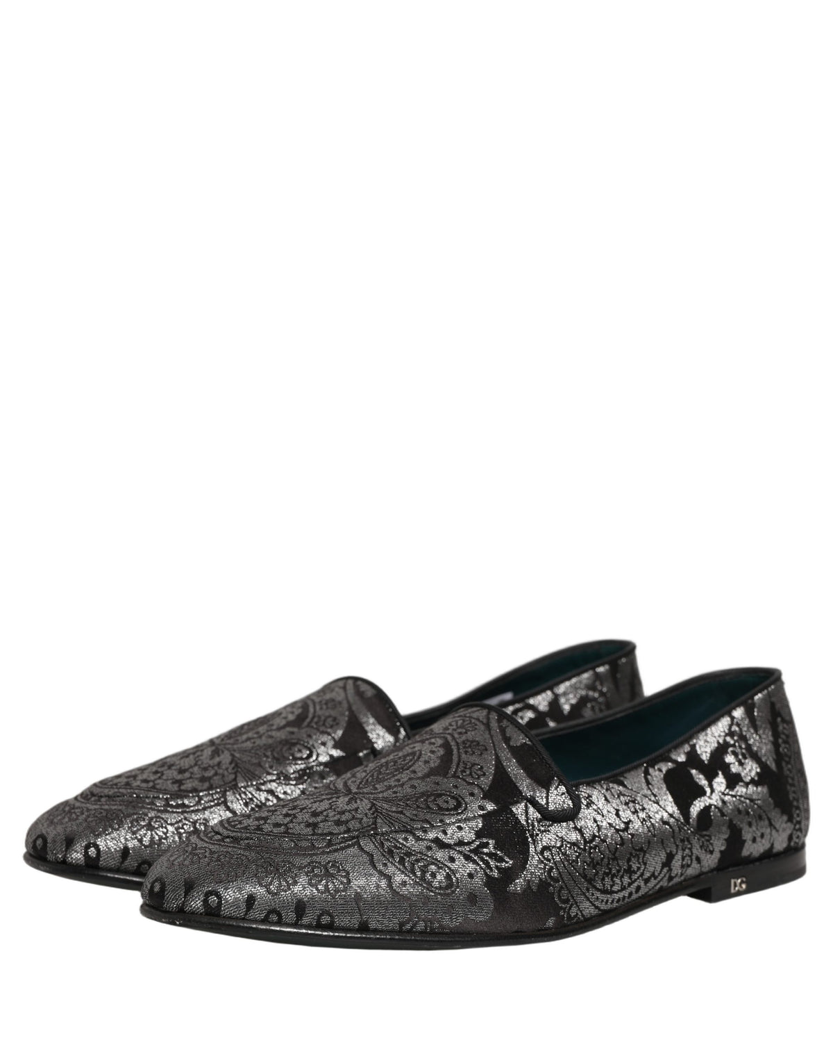 Dolce & Gabbana 9 To 5 Aria Men's Leather Loafer Slip-On Shoes - Black Silver Patterned Jacquard Signature