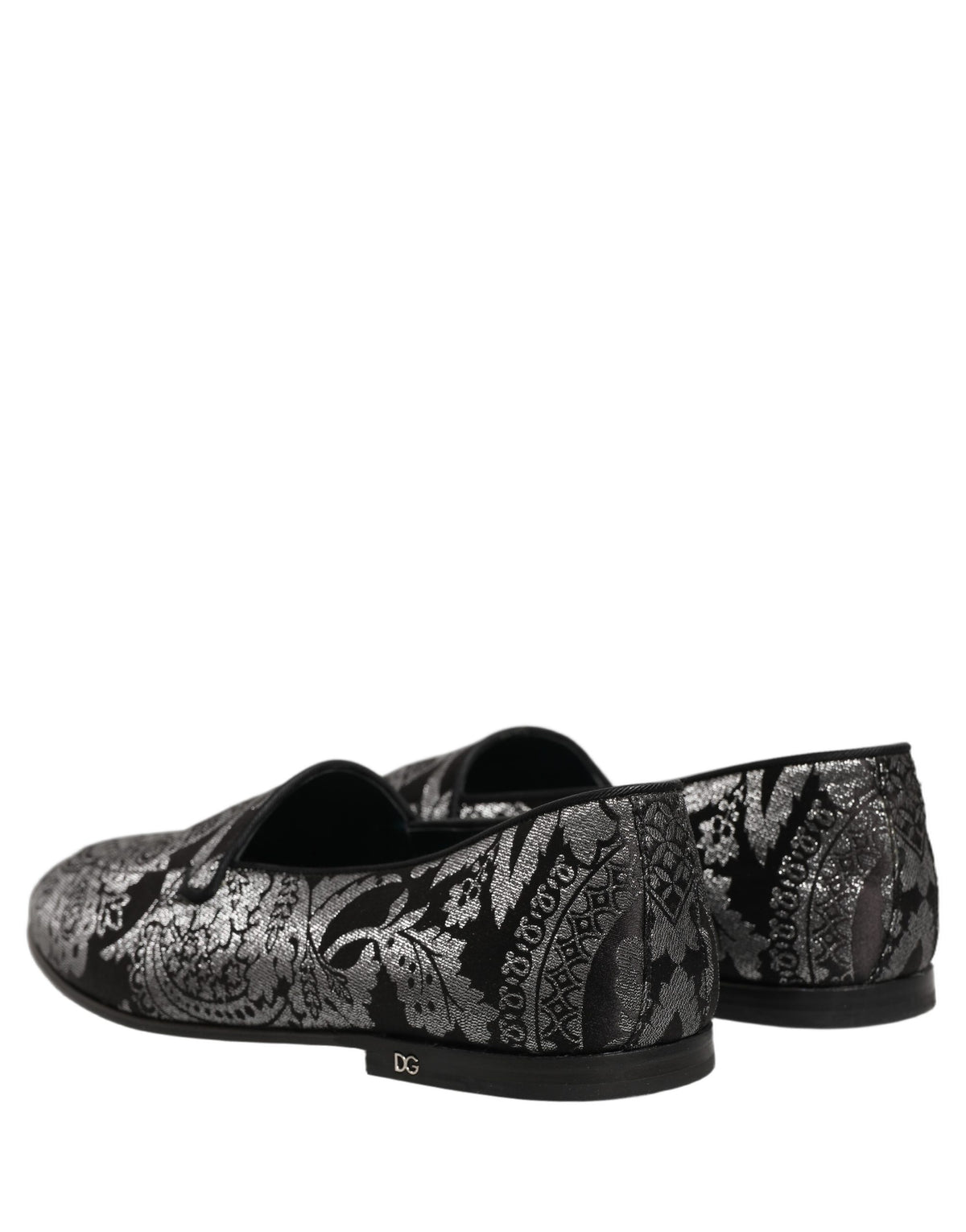 Dolce & Gabbana 9 To 5 Aria Men's Leather Loafer Slip-On Shoes - Black Silver Patterned Jacquard Signature