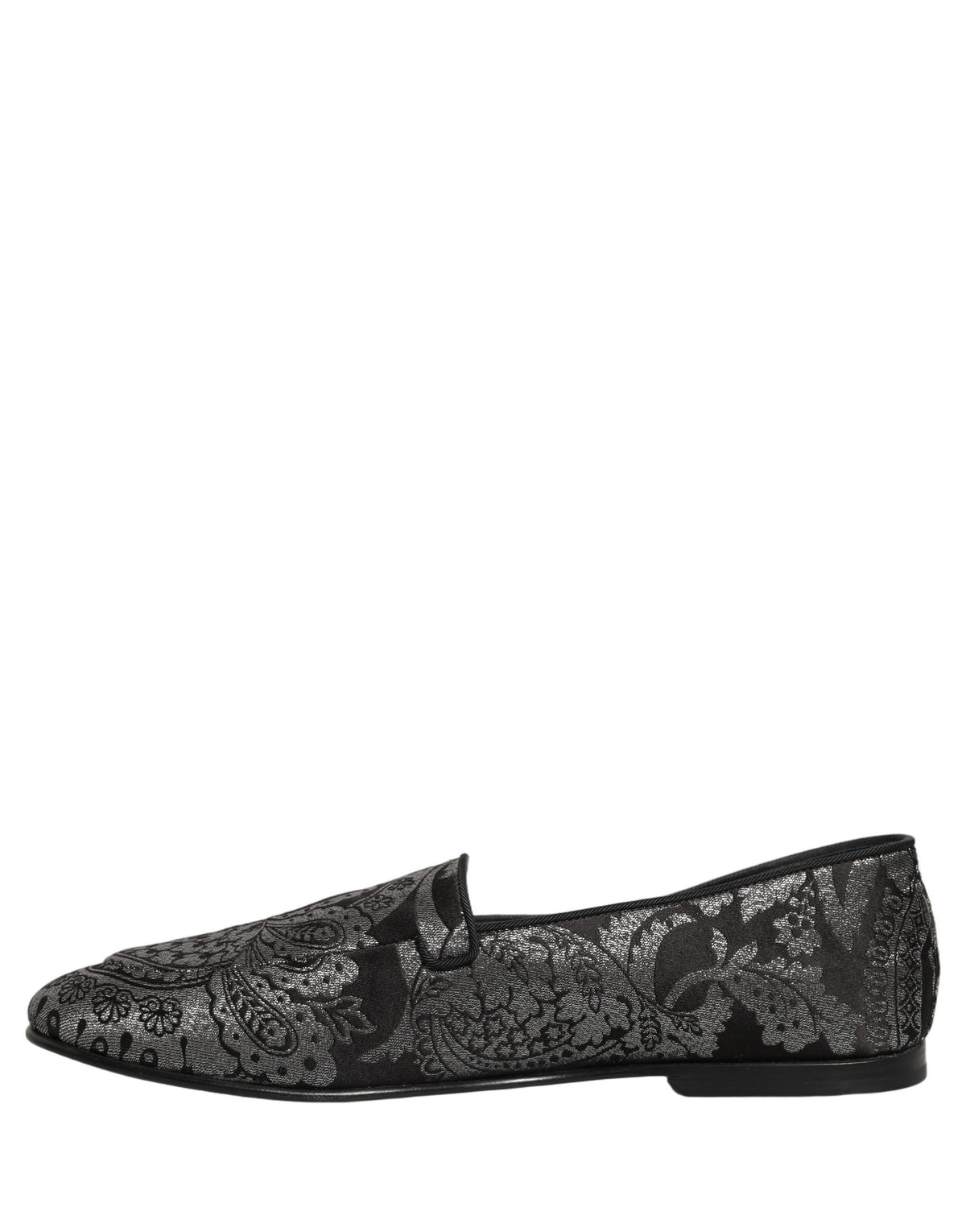 Dolce & Gabbana 9 To 5 Aria Men's Leather Loafer Slip-On Shoes - Black Silver Patterned Jacquard Signature