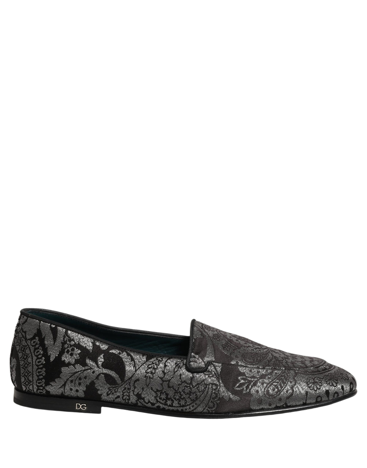 Dolce & Gabbana 9 To 5 Aria Men's Leather Loafer Slip-On Shoes - Black Silver Patterned Jacquard Signature