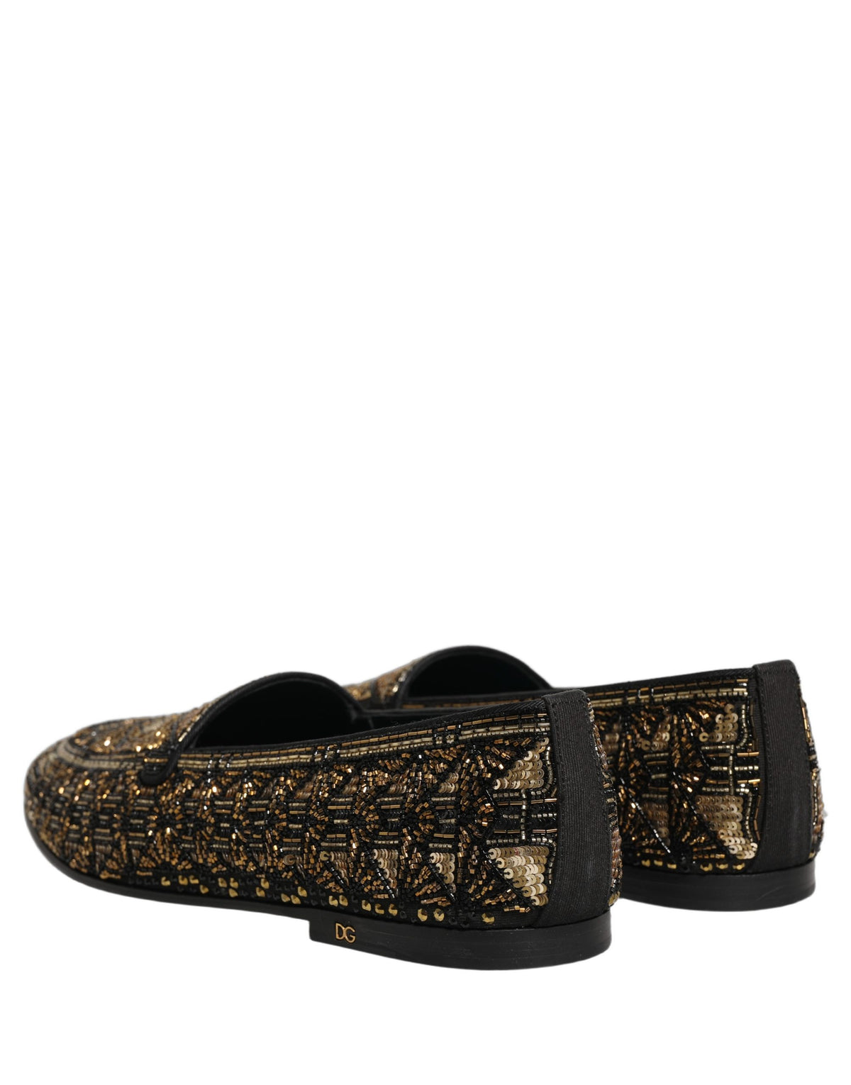 Dolce & Gabbana 9 To 5 Men's Leather & Sequins Loafer Slip-On Shoes - Black Gold Signature