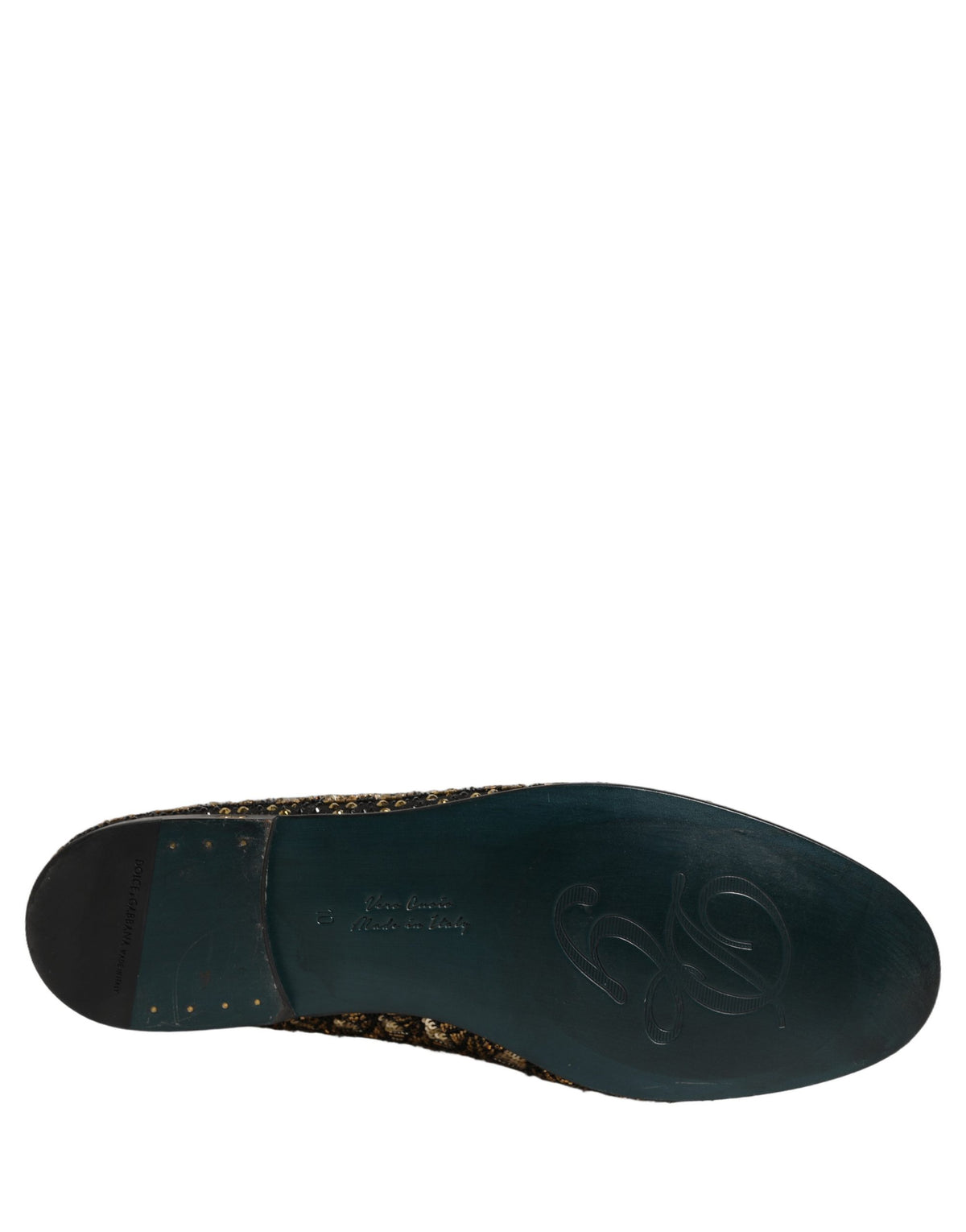 Dolce & Gabbana 9 To 5 Men's Leather & Sequins Loafer Slip-On Shoes - Black Gold Signature