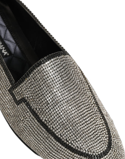 Dolce & Gabbana 9 To 5 Aria Men's Leather & Crystal Loafer Slip-On Shoes - Silver Signature