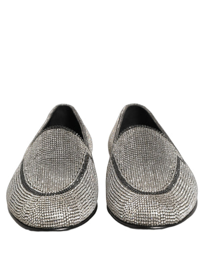 Dolce & Gabbana 9 To 5 Aria Men's Leather & Crystal Loafer Slip-On Shoes - Silver Signature