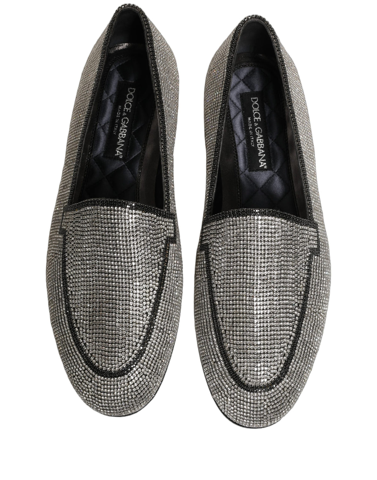 Dolce & Gabbana 9 To 5 Aria Men's Leather & Crystal Loafer Slip-On Shoes - Silver Signature