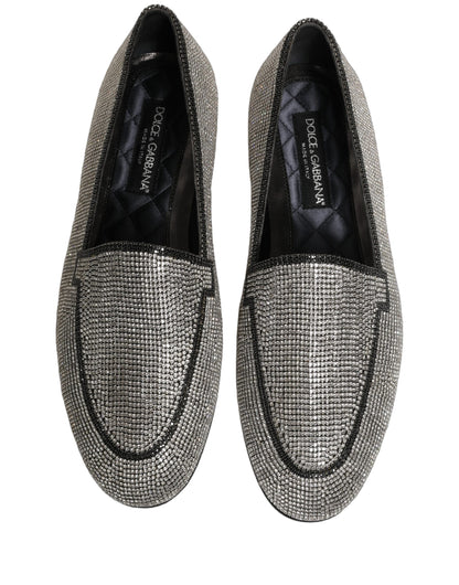 Dolce & Gabbana 9 To 5 Aria Men's Leather & Crystal Loafer Slip-On Shoes - Silver Signature