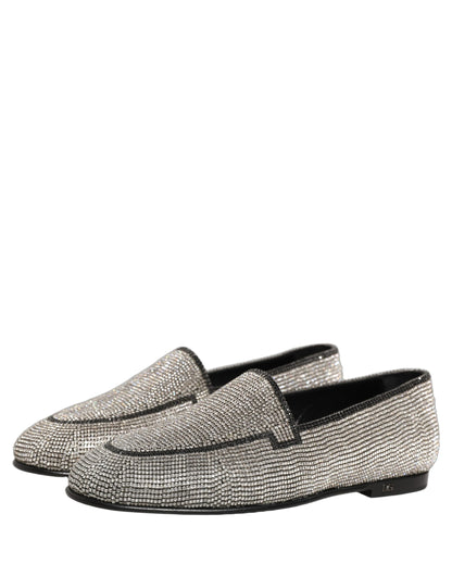 Dolce & Gabbana 9 To 5 Aria Men's Leather & Crystal Loafer Slip-On Shoes - Silver Signature