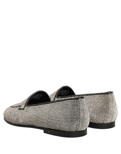 Dolce & Gabbana 9 To 5 Aria Men's Leather & Crystal Loafer Slip-On Shoes - Silver Signature