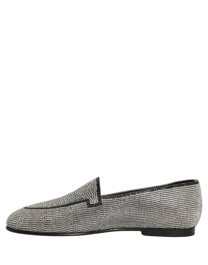Dolce & Gabbana 9 To 5 Aria Men's Leather & Crystal Loafer Slip-On Shoes - Silver Signature