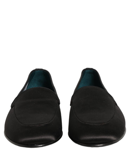 Dolce & Gabbana 9 To 5 Men's Leather & Satin Low-Heel Loafer Slip-On Shoes - Black Signature