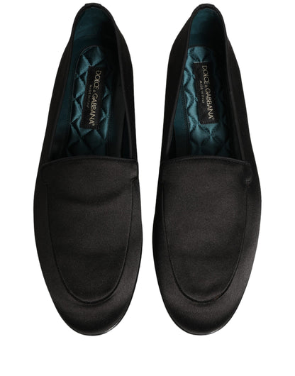 Dolce & Gabbana 9 To 5 Men's Leather & Satin Low-Heel Loafer Slip-On Shoes - Black Signature
