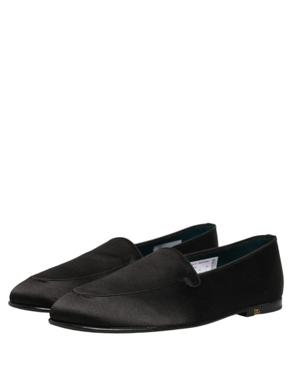 Dolce & Gabbana 9 To 5 Men's Leather & Satin Low-Heel Loafer Slip-On Shoes - Black Signature