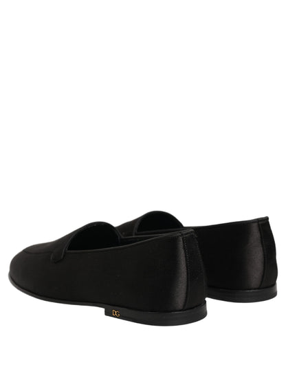 Dolce & Gabbana 9 To 5 Men's Leather & Satin Low-Heel Loafer Slip-On Shoes - Black Signature