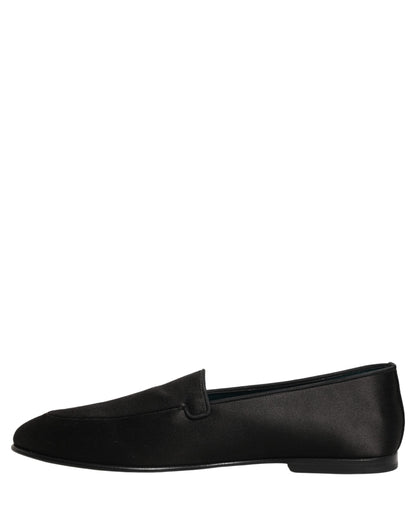 Dolce & Gabbana 9 To 5 Men's Leather & Satin Low-Heel Loafer Slip-On Shoes - Black Signature