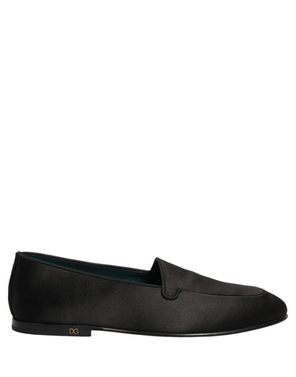 Dolce & Gabbana 9 To 5 Men's Leather & Satin Low-Heel Loafer Slip-On Shoes - Black Signature