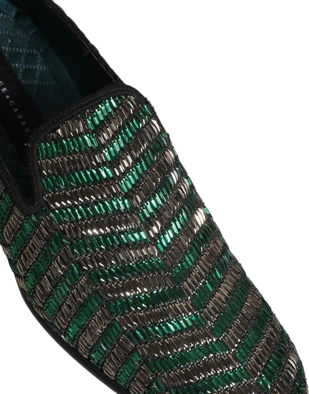 Dolce & Gabbana 9 To 5 Men's Leather & Rhinestone Loafer Slip-On Shoes - Green Silver Signature