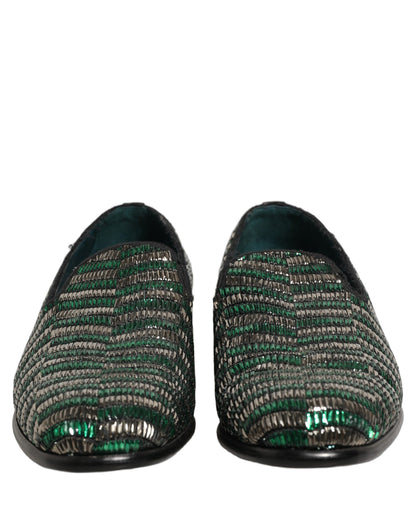 Dolce & Gabbana 9 To 5 Men's Leather & Rhinestone Loafer Slip-On Shoes - Green Silver Signature