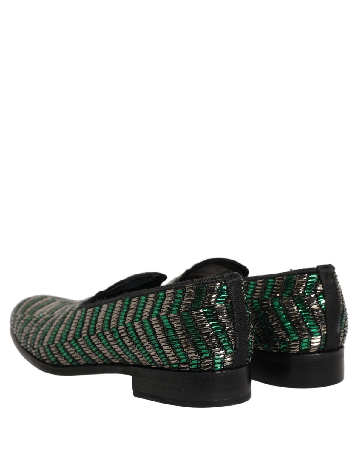 Dolce & Gabbana 9 To 5 Men's Leather & Rhinestone Loafer Slip-On Shoes - Green Silver Signature
