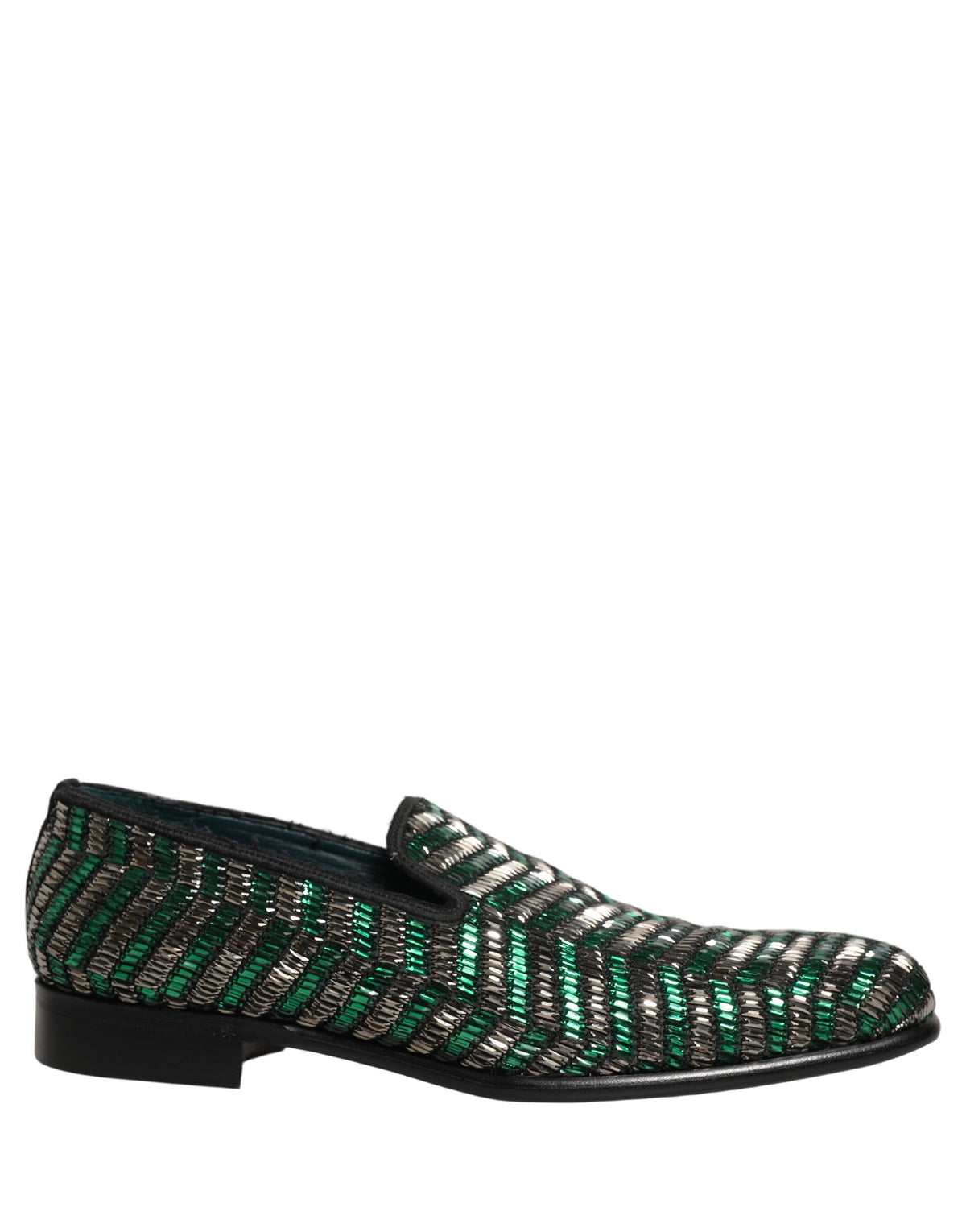 Dolce & Gabbana 9 To 5 Men's Leather & Rhinestone Loafer Slip-On Shoes - Green Silver Signature