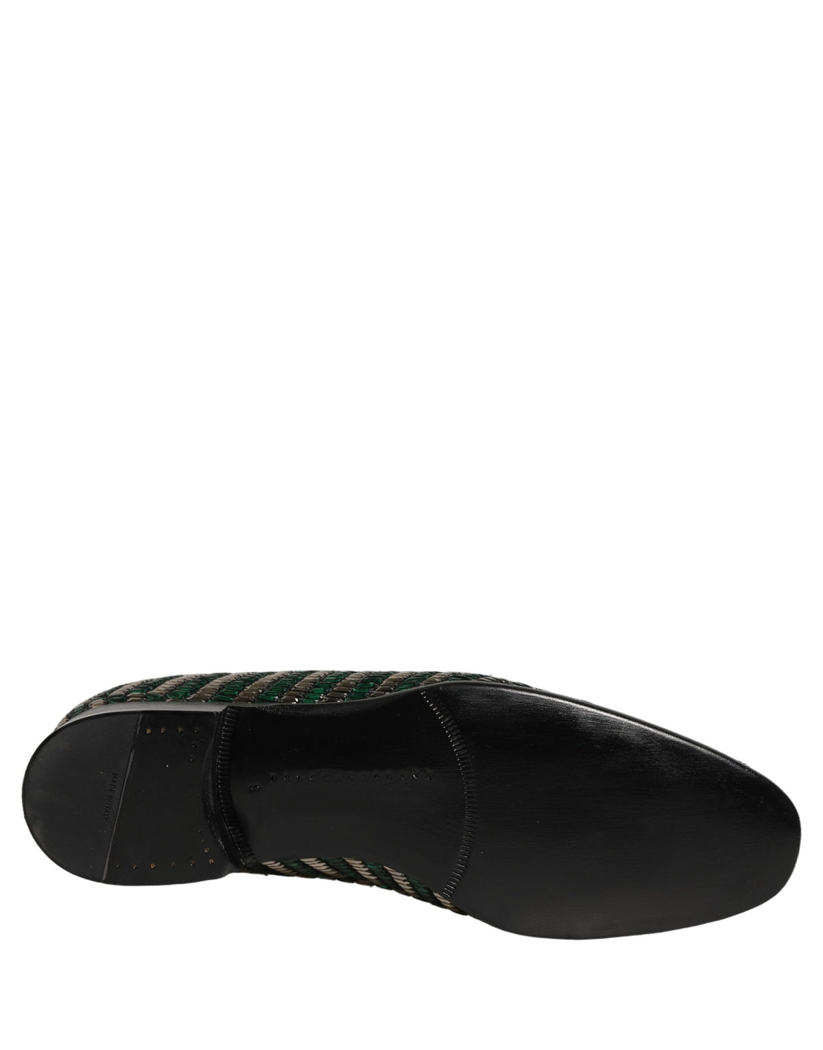 Dolce & Gabbana 9 To 5 Men's Leather & Rhinestone Loafer Slip-On Shoes - Green Silver Signature