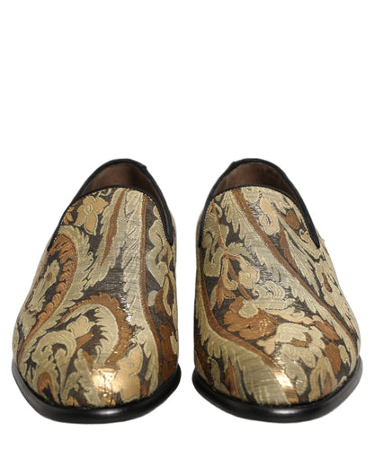 Dolce & Gabbana 9 To 5 Men's Leather Loafer Slip-On Shoes - Gold Signature
