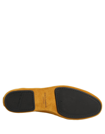 Dolce & Gabbana 9 To 5 Aria Heart Men's Leather & Velvet Flat Loafer Slip-On Shoes - Yellow Signature
