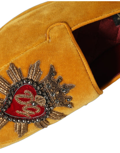 Dolce & Gabbana 9 To 5 Aria Heart Men's Leather & Velvet Flat Loafer Slip-On Shoes - Yellow Signature
