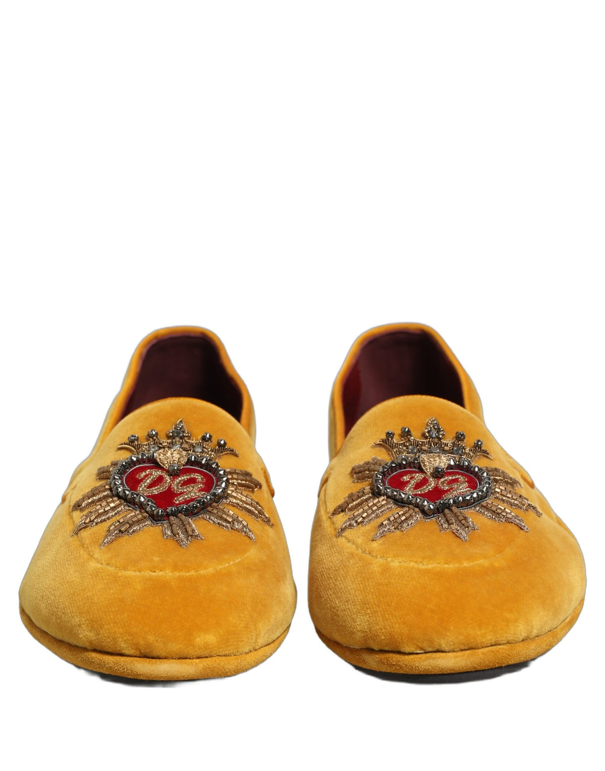 Dolce & Gabbana 9 To 5 Aria Heart Men's Leather & Velvet Flat Loafer Slip-On Shoes - Yellow Signature