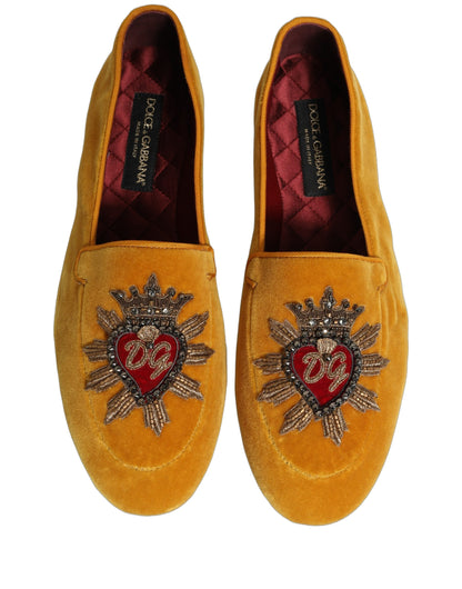 Dolce & Gabbana 9 To 5 Aria Heart Men's Leather & Velvet Flat Loafer Slip-On Shoes - Yellow Signature