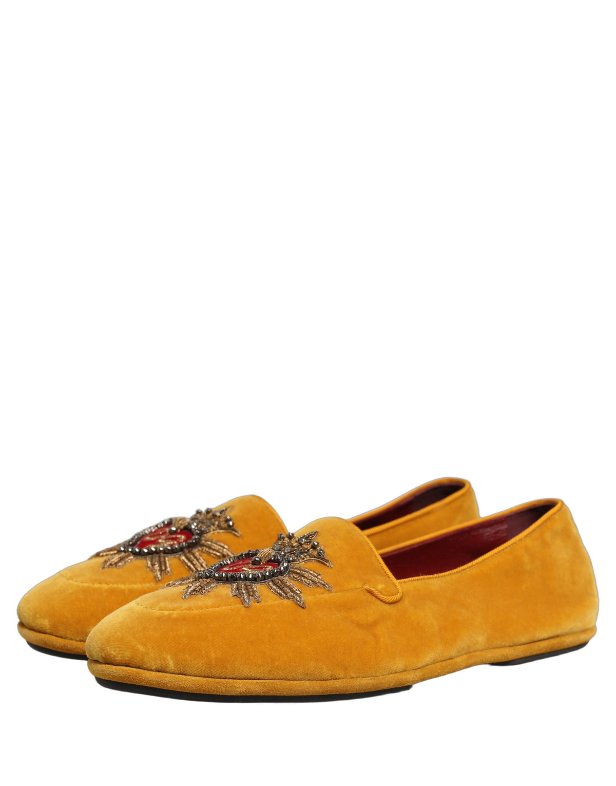 Dolce & Gabbana 9 To 5 Aria Heart Men's Leather & Velvet Flat Loafer Slip-On Shoes - Yellow Signature