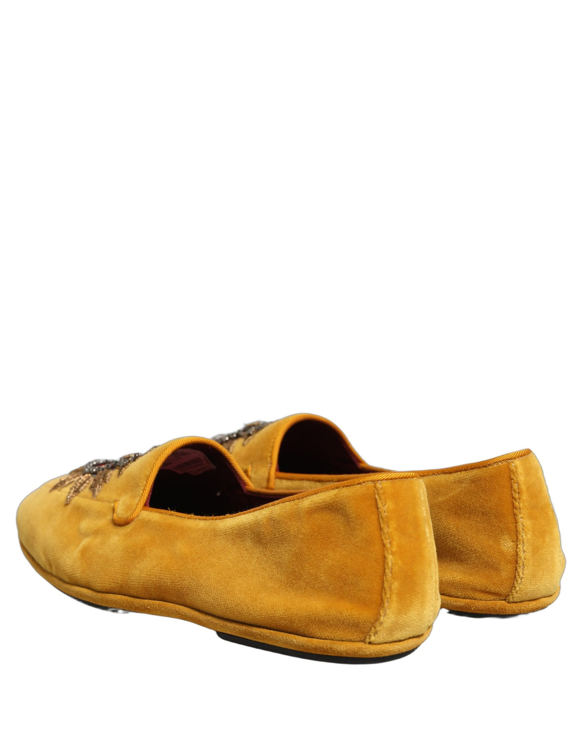 Dolce & Gabbana 9 To 5 Aria Heart Men's Leather & Velvet Flat Loafer Slip-On Shoes - Yellow Signature