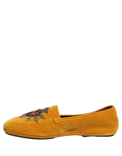 Dolce & Gabbana 9 To 5 Aria Heart Men's Leather & Velvet Flat Loafer Slip-On Shoes - Yellow Signature