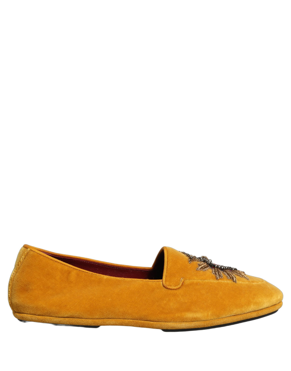 Dolce & Gabbana 9 To 5 Aria Heart Men's Leather & Velvet Flat Loafer Slip-On Shoes - Yellow Signature