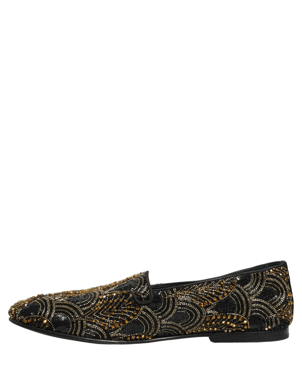Dolce & Gabbana 9 To 5 501 Men's Canvas Leather & Rhinestone Loafer Slip-On Slippers Shoes - Black Gold Signature