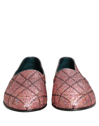 Dolce & Gabbana 9 To 5 Men's Leather & Lurex Loafer Slip-On Shoes - Pink Patterned Signature