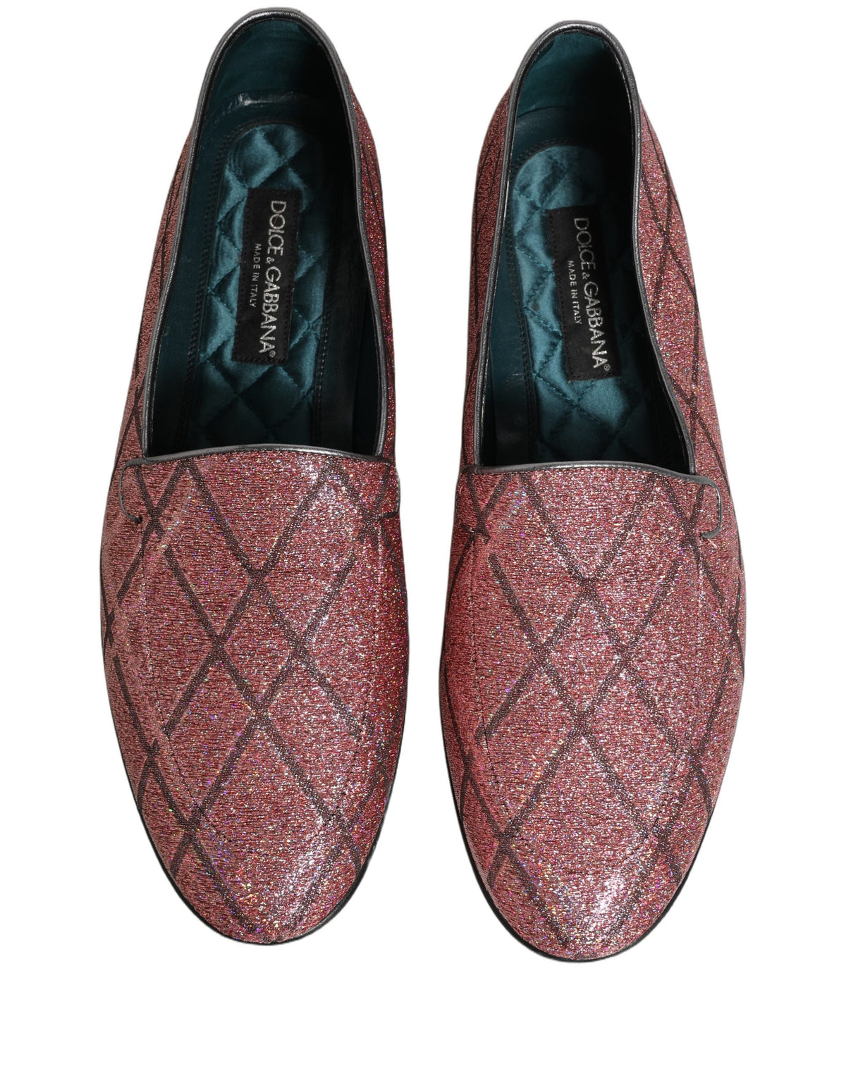 Dolce & Gabbana 9 To 5 Men's Leather & Lurex Loafer Slip-On Shoes - Pink Patterned Signature