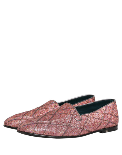 Dolce & Gabbana 9 To 5 Men's Leather & Lurex Loafer Slip-On Shoes - Pink Patterned Signature
